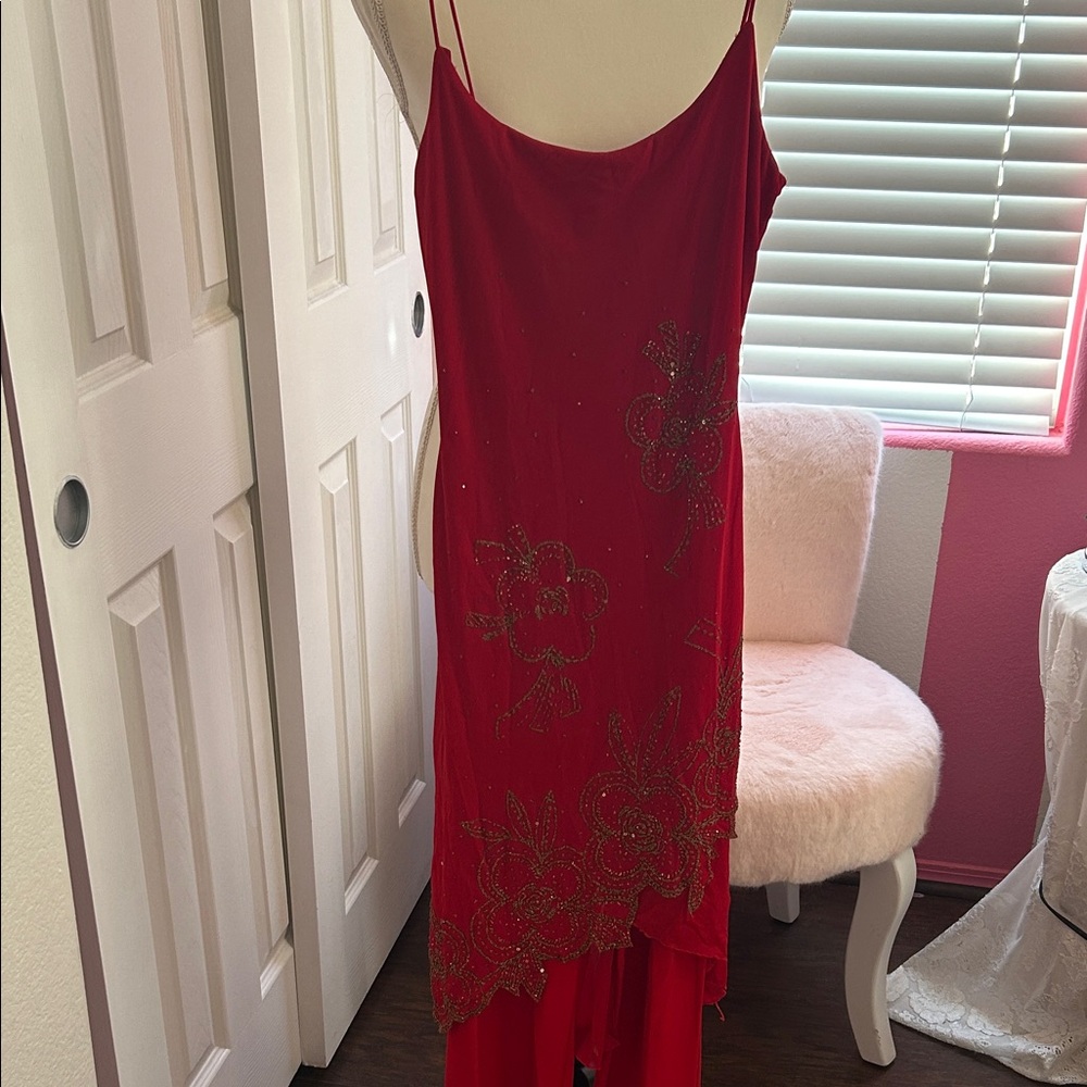 Elegant Red Floral Embellished Dress